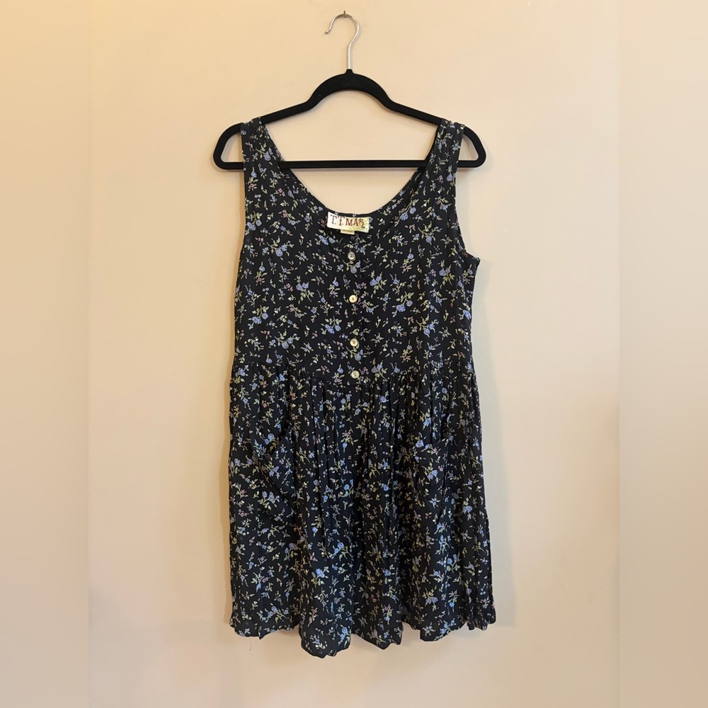 T.T. Mar Vintage 90s Floral Print Short Tank Dress, Cottagecore Spring Flower